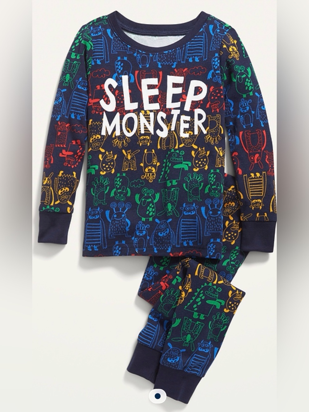 Old Navy Navy Snug-Fit ‘Sleep Monster' Pajama Set with Rainbow Monster Prints 3T
